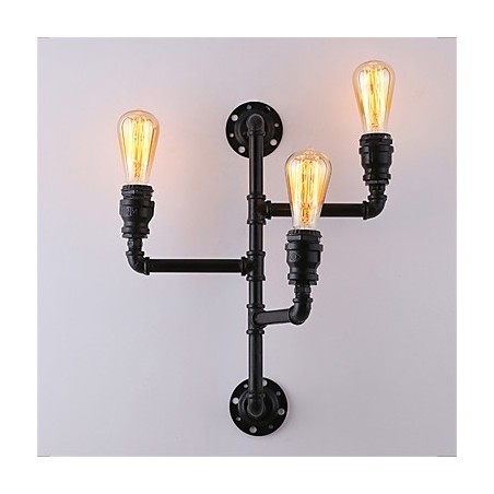 Applique da parete industriale vintage nera in tubo con 3 luci