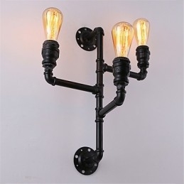 Applique da parete industriale vintage nera in tubo con 3 luci