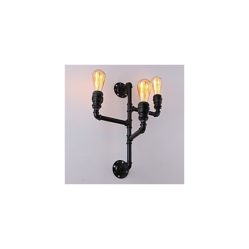 Applique da parete industriale vintage nera in tubo con 3 luci