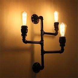 Applique da parete industriale vintage nera in tubo con 3 luci