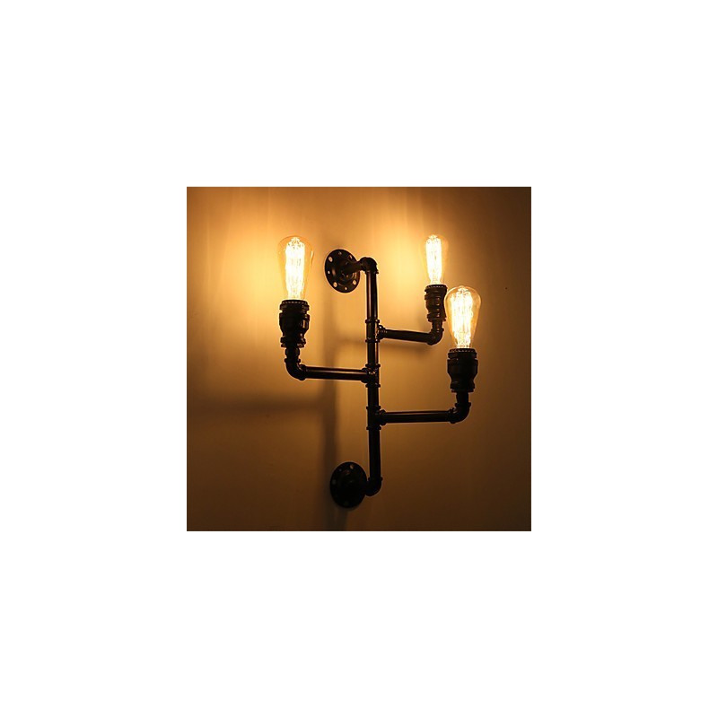 Applique da parete industriale vintage nera in tubo con 3 luci