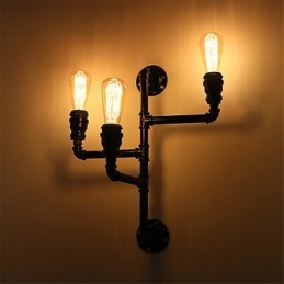 Applique da parete industriale vintage nera in tubo con 3 luci