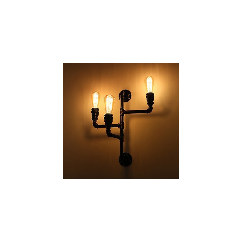 Applique da parete industriale vintage nera in tubo con 3 luci