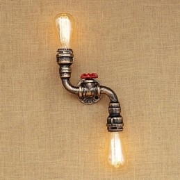 Applique da parete mini rustica in ottone con luce ambientale, 2 lampadine E26/E27