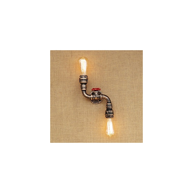 Applique da parete mini rustica in ottone con luce ambientale, 2 lampadine E26/E27