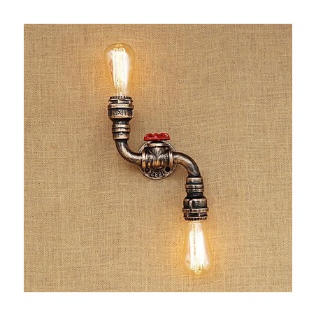 Applique da parete mini rustica in ottone con luce ambientale, 2 lampadine E26/E27