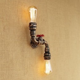 Applique da parete mini rustica in ottone con luce ambientale, 2 lampadine E26/E27