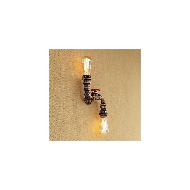 Applique da parete mini rustica in ottone con luce ambientale, 2 lampadine E26/E27