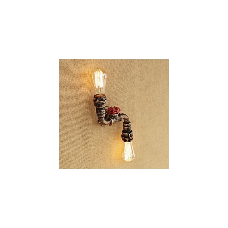 Applique da parete mini rustica in ottone con luce ambientale, 2 lampadine E26/E27