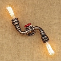 Applique da parete mini rustica in ottone con luce ambientale, 2 lampadine E26/E27