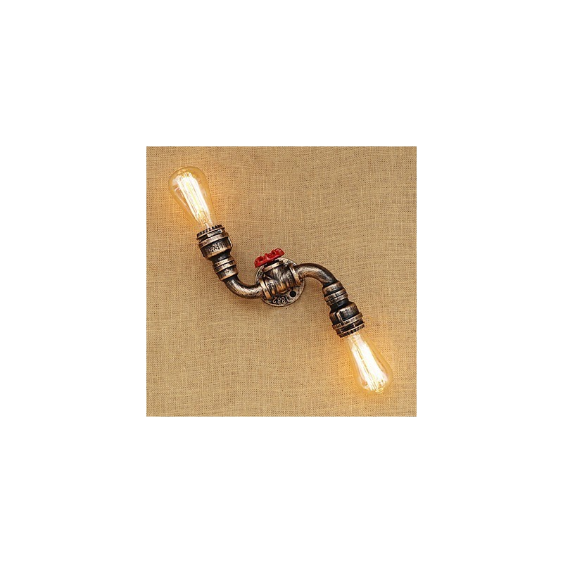 Applique da parete mini rustica in ottone con luce ambientale, 2 lampadine E26/E27