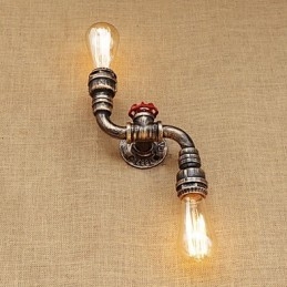 Applique da parete mini rustica in ottone con luce ambientale, 2 lampadine E26/E27