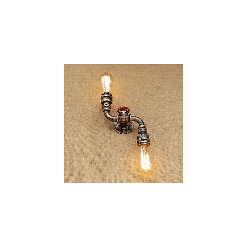 Applique da parete mini rustica in ottone con luce ambientale, 2 lampadine E26/E27