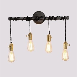 Applique da parete vintage industriale in tubo con interruttore, 4 luci, finitura verniciata
