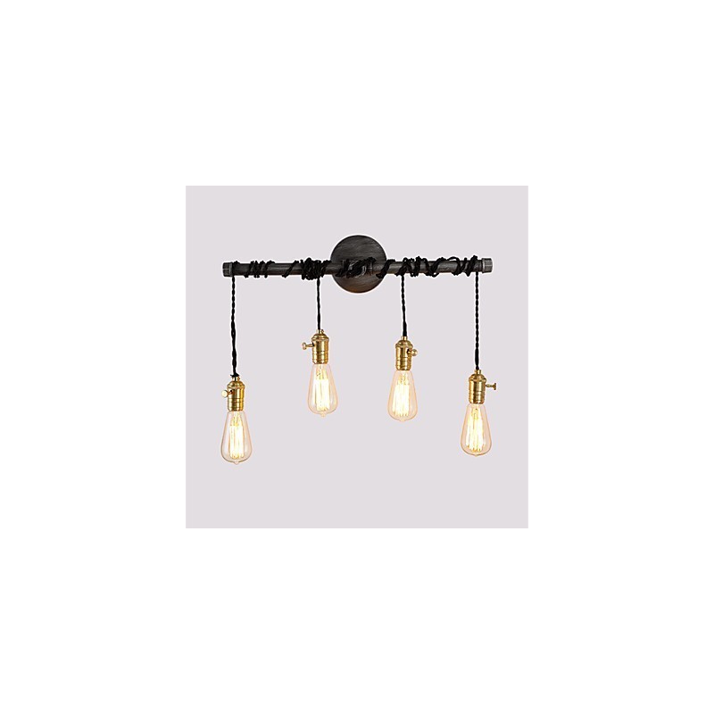 Applique da parete vintage industriale in tubo con interruttore, 4 luci, finitura verniciata