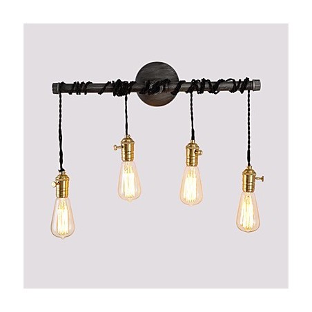 Applique da parete vintage industriale in tubo con interruttore, 4 luci, finitura verniciata