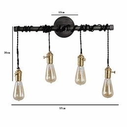 Applique da parete vintage industriale in tubo con interruttore, 4 luci, finitura verniciata