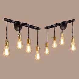 Applique da parete vintage industriale in tubo con interruttore, 4 luci, finitura verniciata