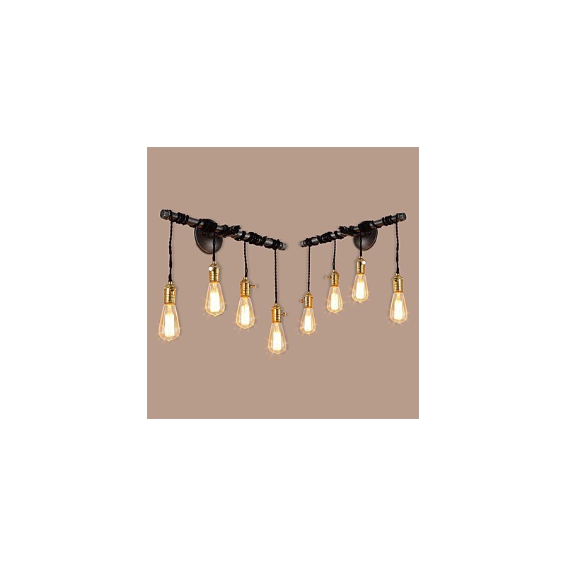 Applique da parete vintage industriale in tubo con interruttore, 4 luci, finitura verniciata