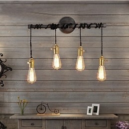 Applique da parete vintage industriale in tubo con interruttore, 4 luci, finitura verniciata