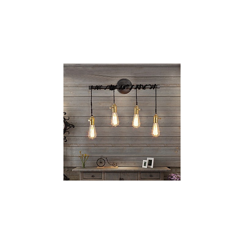 Applique da parete vintage industriale in tubo con interruttore, 4 luci, finitura verniciata