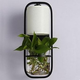 Applique da parete moderna in ferro e vetro con pianta in vaso
