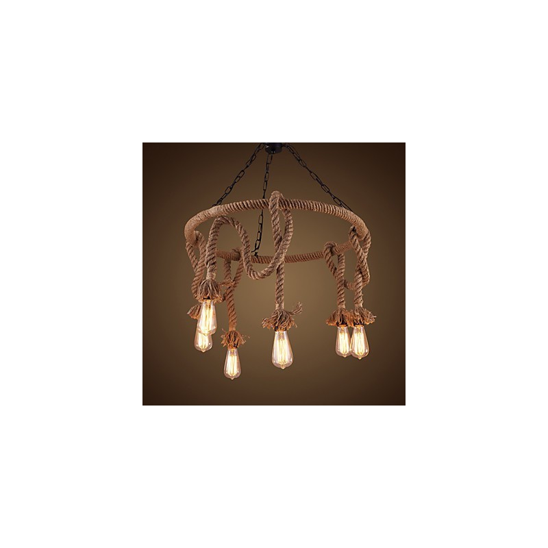 Lampadario country americano in canapa a 8 luci