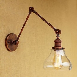 Applique da parete country retrò mini con braccio oscillante, protezione occhi, lampadina inclusa