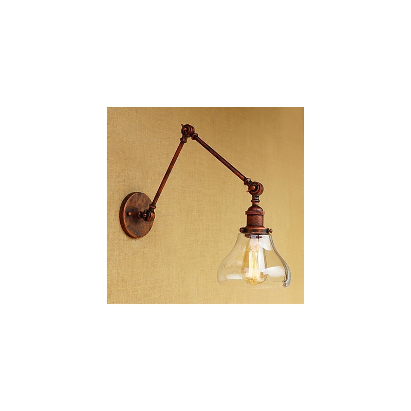 Applique da parete country retrò mini con braccio oscillante, protezione occhi, lampadina inclusa