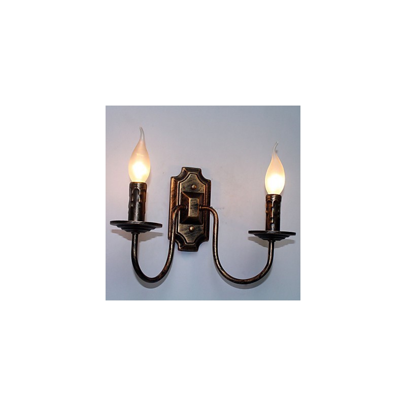 Applique da parete retrò a doppia testa 2 lampadine E12/E14 32x26 cm