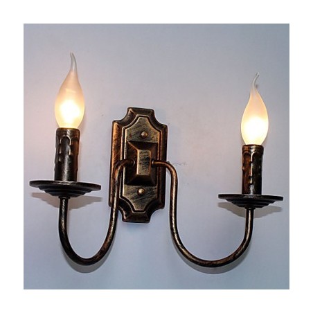 Applique da parete retrò a doppia testa 2 lampadine E12/E14 32x26 cm