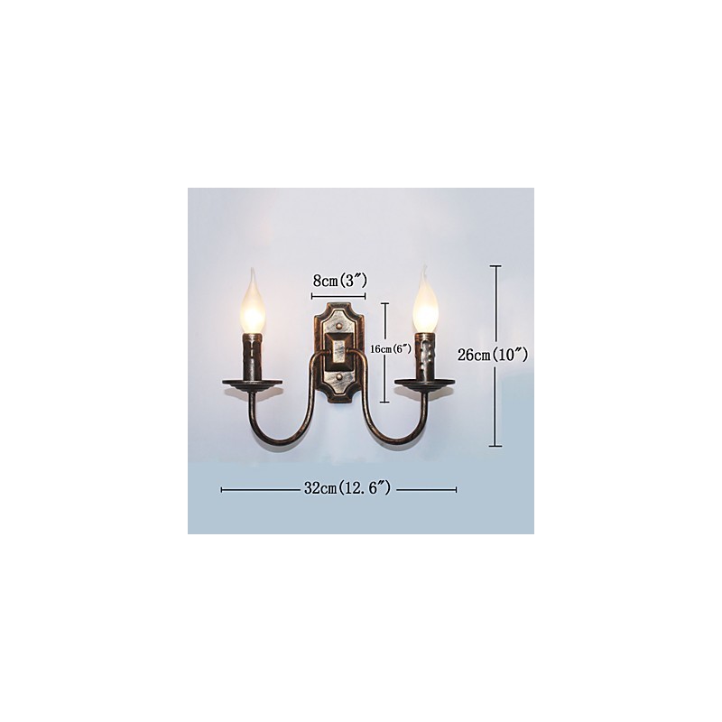Applique da parete retrò a doppia testa 2 lampadine E12/E14 32x26 cm