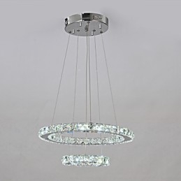 Lampadario classico cromato in metallo e cristallo, 2 livelli, LED integrato