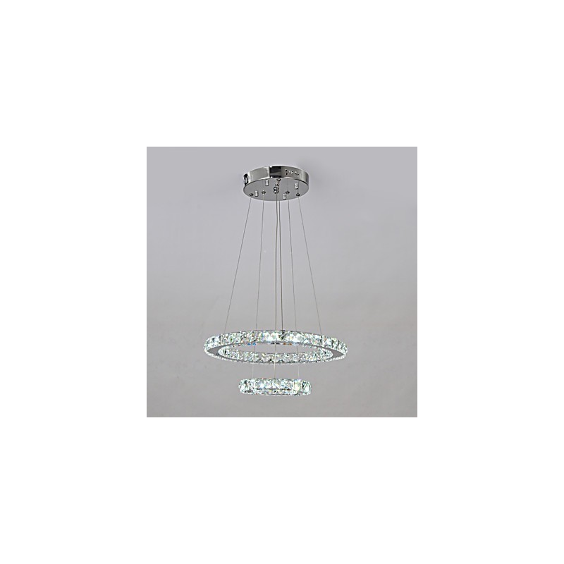 Lampadario classico cromato in metallo e cristallo, 2 livelli, LED integrato