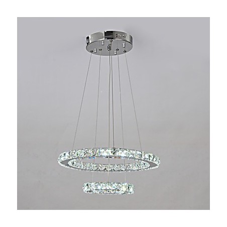 Lampadario classico cromato in metallo e cristallo, 2 livelli, LED integrato