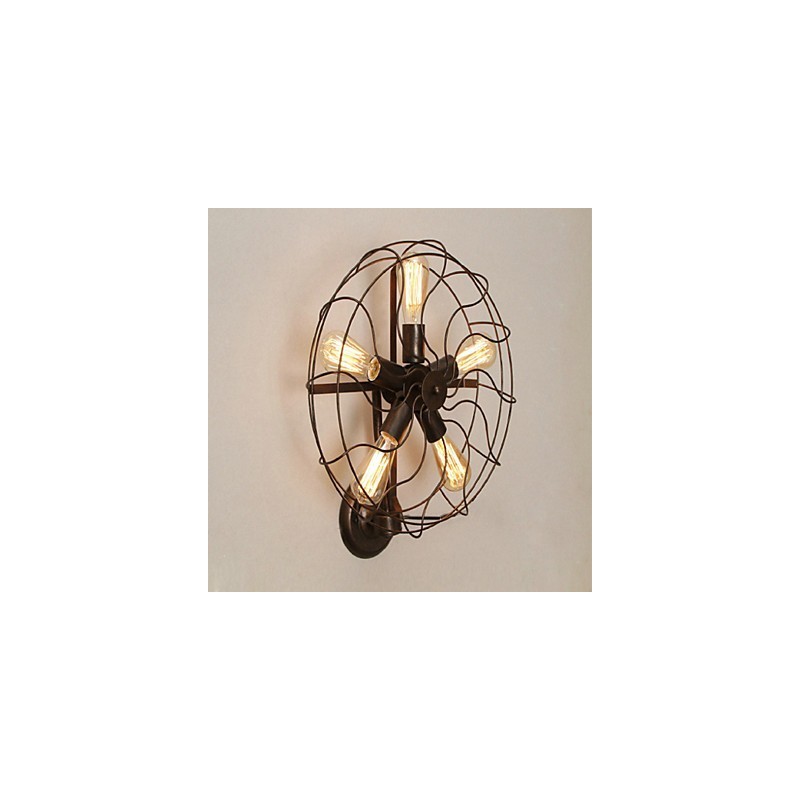 Applique da parete country tradizionale classica rustica in metallo dipinto, 5 luci E26/E27