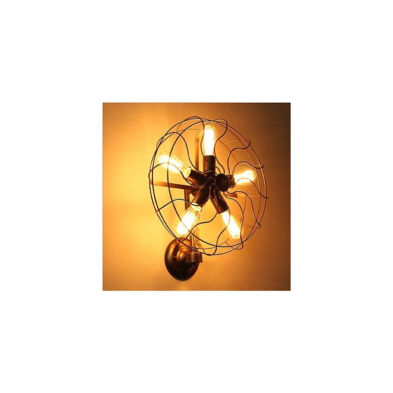 Applique da parete country tradizionale classica rustica in metallo dipinto, 5 luci E26/E27