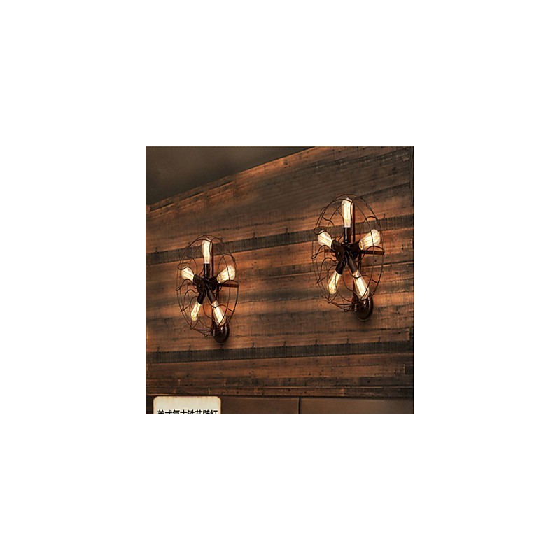 Applique da parete country tradizionale classica rustica in metallo dipinto, 5 luci E26/E27