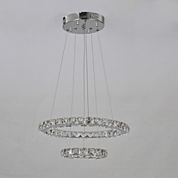 Lampadario classico cromato in metallo e cristallo, 2 livelli, LED integrato