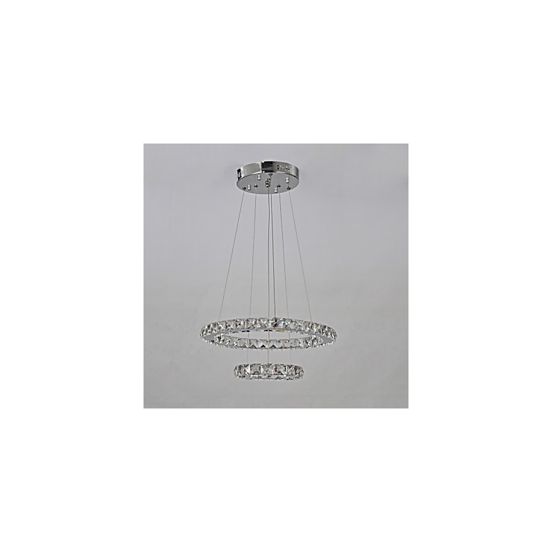 Lampadario classico cromato in metallo e cristallo, 2 livelli, LED integrato