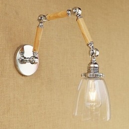 Applique da parete retrò con braccio oscillante, finitura galvanizzata, vetro, E26/E27, 60 W