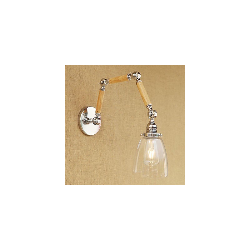 Applique da parete retrò con braccio oscillante, finitura galvanizzata, vetro, E26/E27, 60 W