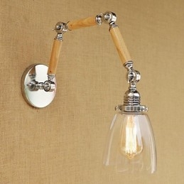 Applique da parete retrò con braccio oscillante, finitura galvanizzata, vetro, E26/E27, 60 W