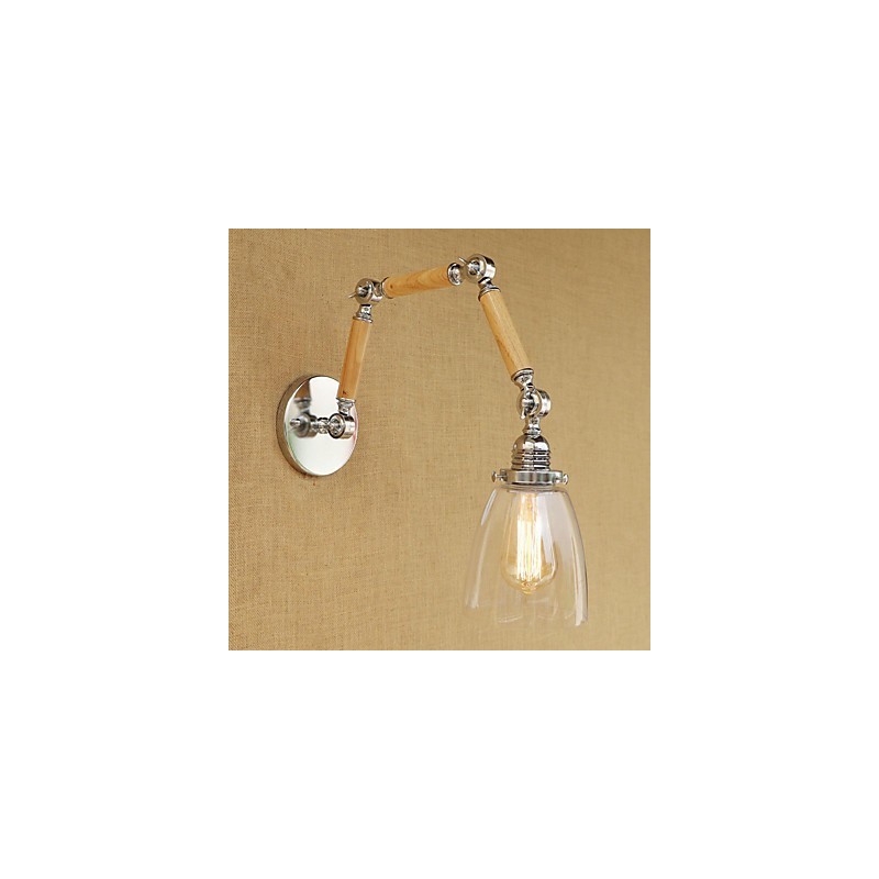 Applique da parete retrò con braccio oscillante, finitura galvanizzata, vetro, E26/E27, 60 W