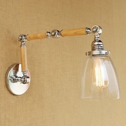 Applique da parete retrò con braccio oscillante, finitura galvanizzata, vetro, E26/E27, 60 W