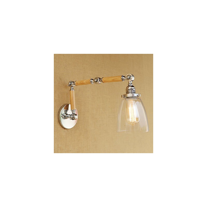 Applique da parete retrò con braccio oscillante, finitura galvanizzata, vetro, E26/E27, 60 W