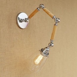 Applique da parete retrò con braccio oscillante, finitura galvanizzata, vetro, E26/E27, 60 W