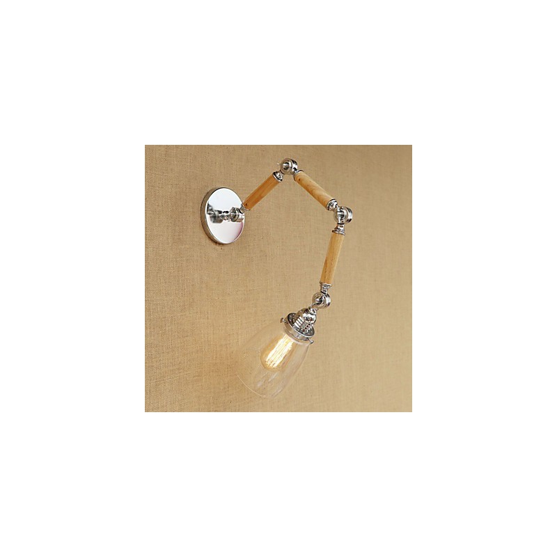 Applique da parete retrò con braccio oscillante, finitura galvanizzata, vetro, E26/E27, 60 W