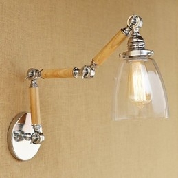 Applique da parete retrò con braccio oscillante, finitura galvanizzata, vetro, E26/E27, 60 W