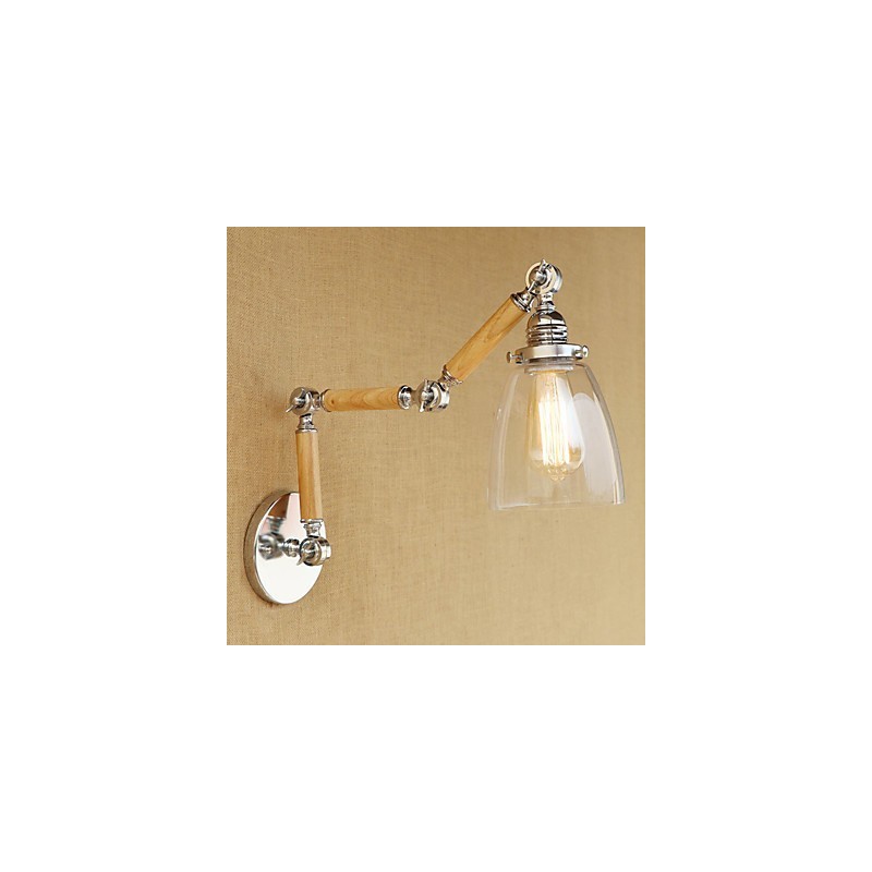 Applique da parete retrò con braccio oscillante, finitura galvanizzata, vetro, E26/E27, 60 W